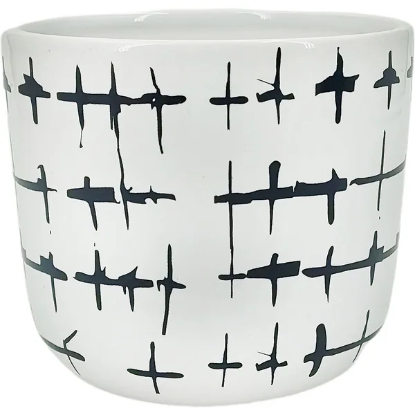 Mcarr 4.9"x4.9"x4" Ceramic Pot Glossy Glaze White with Black Barb Wire Look