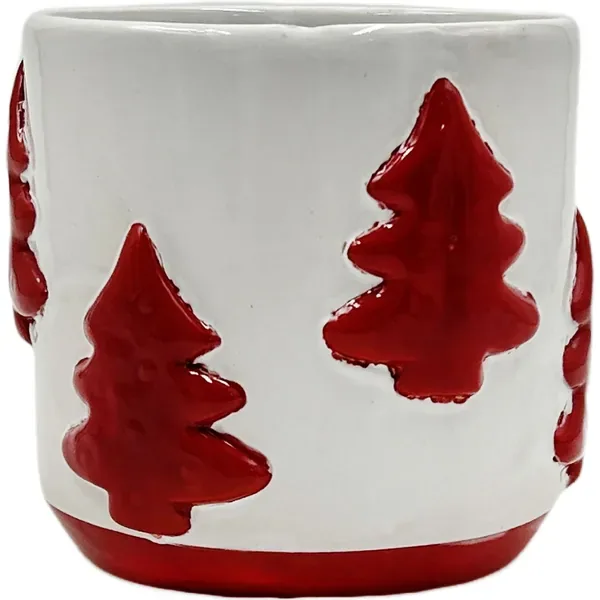 Mcarr 4"x4"x4.6" Ceramic Pot Glossy Glaze Red & White Stripe - Image 2