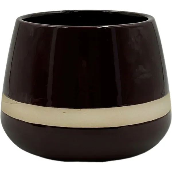 MCarr 5.1"x5.1"x4.5" Ceramic Pot Cream with Black Stripes - Image 2