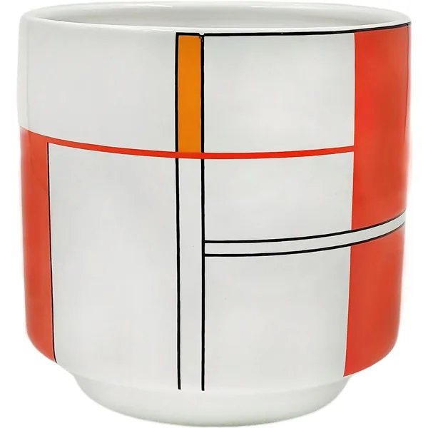 MCarr 5.7"x5.7"x5.5" Ceramic Pot Glossy White with Red Cube