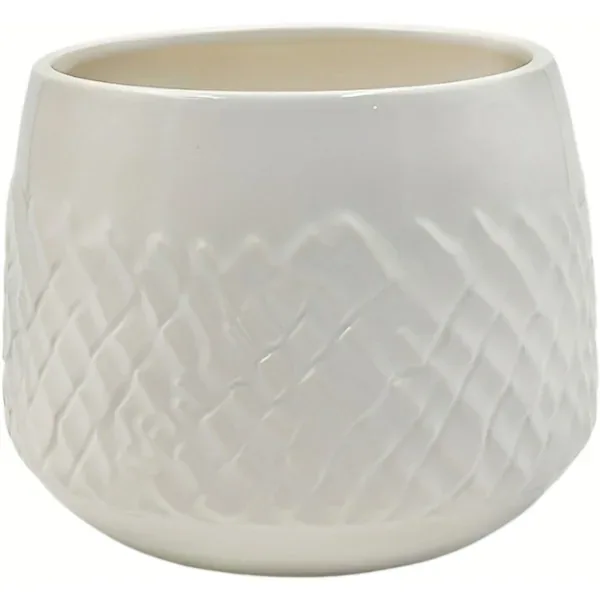 Mcarr 5.9"x5.9"x4.5" Ceramic Pot Glossy Glaze White with Scalloped Grooves - Image 2
