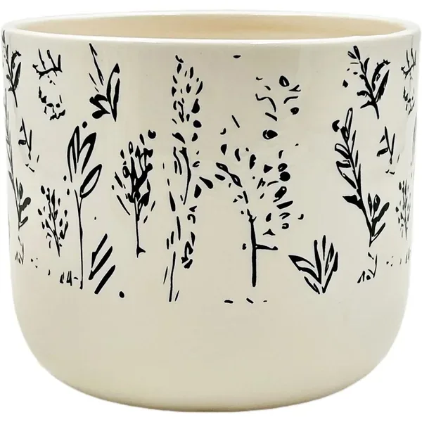 MCarr 5"x5"x3" Ceramic Pot Glossy Glaze White with Blue Stenciled Plants - Image 2