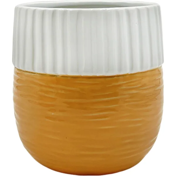 Mcarr 5"x5"x5.5" Ceramic Pot Glossy Glaze White and Orange