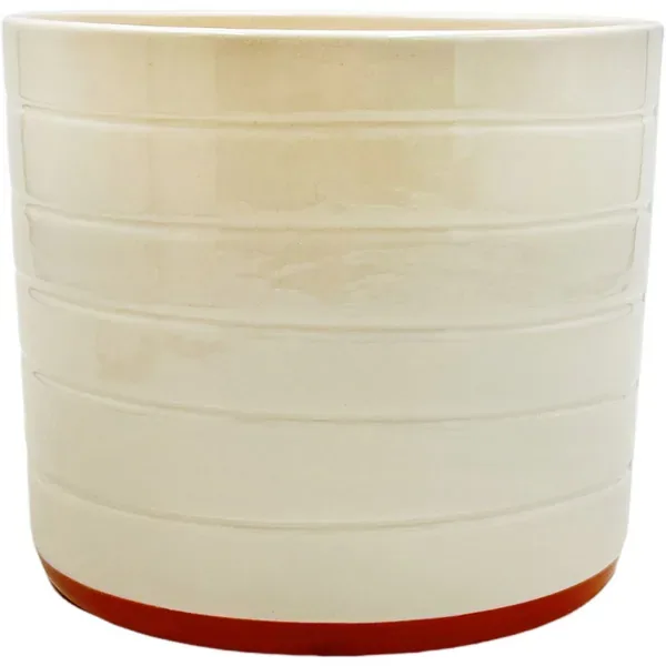 Mcarr 6.3"x6.3"x5.5" Ceramic Pot Glossy Glaze Cream with Thin Orange Bottom Stripe - Image 2