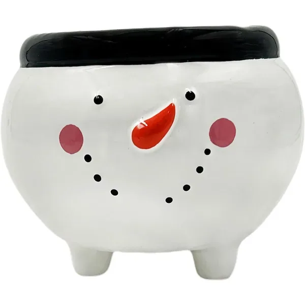 Mcarr 6.7"x6.7"X5.6" Ceramic Pot Glossy Glaze Snowman Figure Green Top with Feet - Image 2