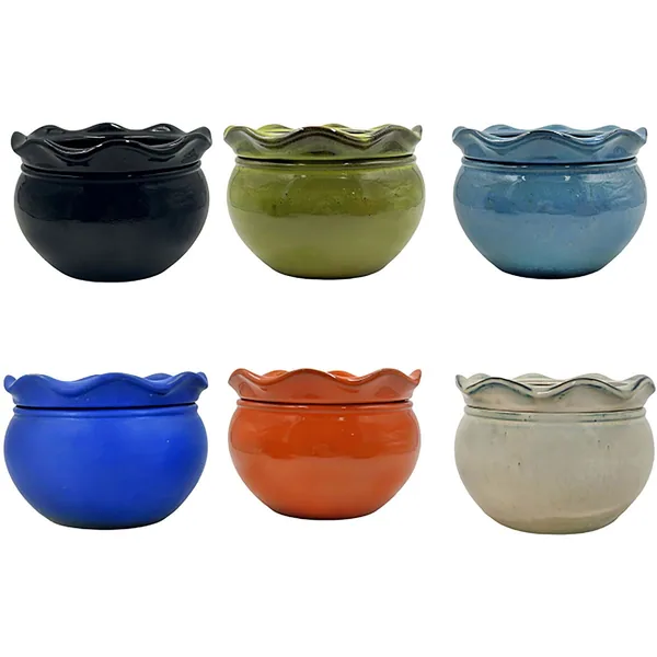 MCarr 6pc Mix 8"x8"x5.7" Round Scalloped Pot Assorted Colors Dark Blue, Light Blue, Cream, Green, Orange, Black (Case of 6)