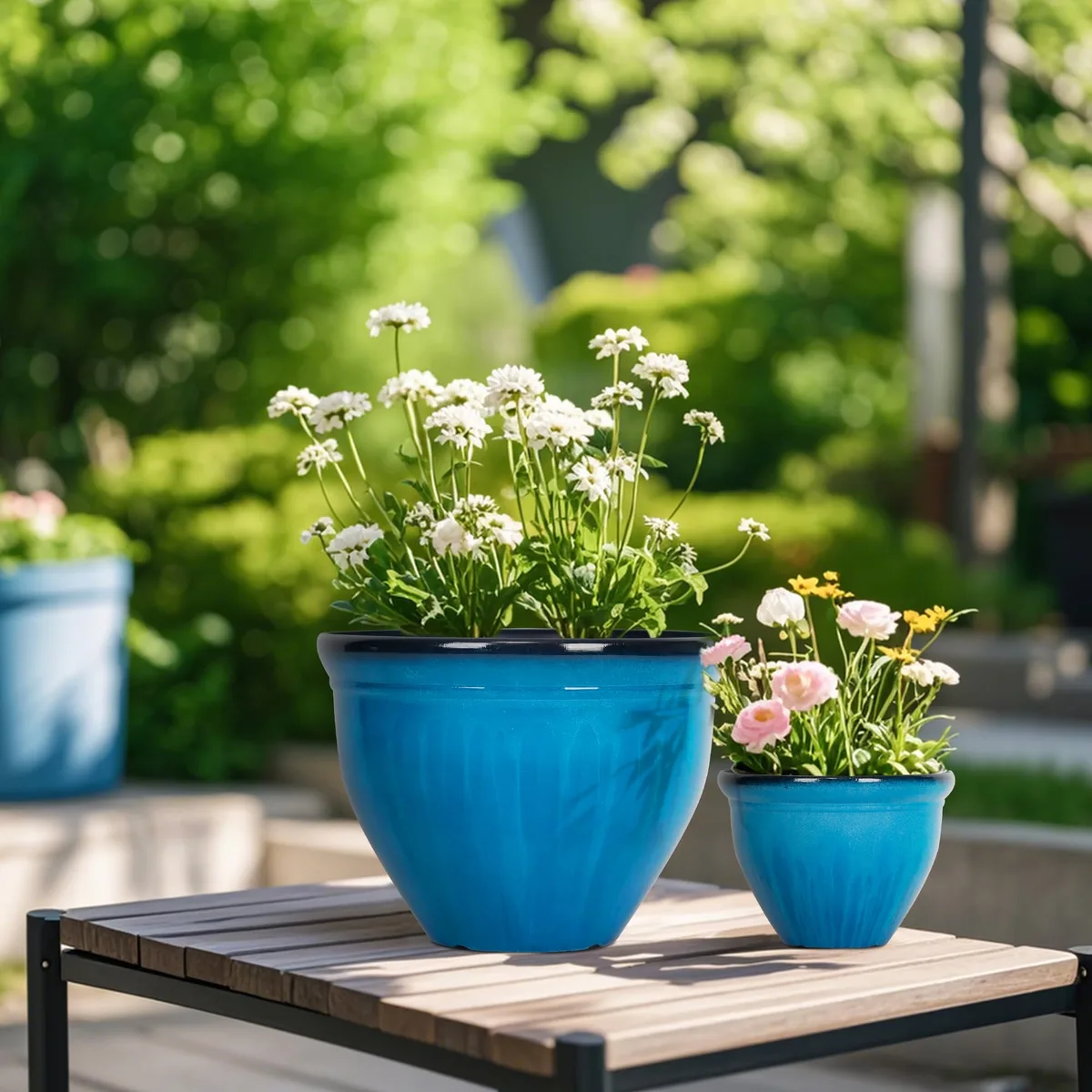 MCarr 6pc Mix 8"x8"x6.7" Round Self-Watering Pot Assorted Colors Dark Blue, Light Blue, Cream, Green, Orange, Black (Case of 6) - Image 2