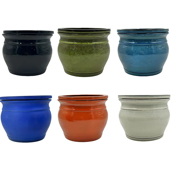 MCarr 6pc Mix 8"x8"x6.7" Round Self-Watering Pot Assorted Colors Dark Blue, Light Blue, Cream, Green, Orange, Black (Case of 6)