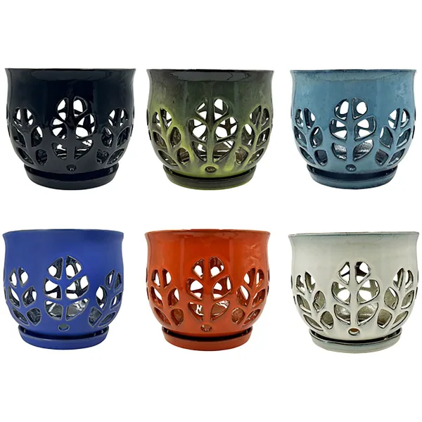 MCarr 6pc Mix 9.5"x9.5"x8" Tulip Orchid Pot Assorted Colors Dark Blue, Light Blue, Cream, Green, Orange, Black (Case of 6)