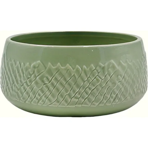 Mcarr 7"x7"x3" Ceramic Low Pot Glossy Glaze White/Yellow with Black - Image 2