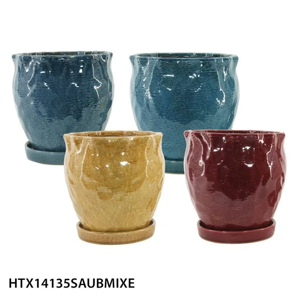 MCarr 8PC Hammered Pot W/Saucer Set Mix Colors (Case of 8)