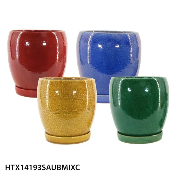 MCarr Round Egg Pot W/Saucer Set Mix Colors