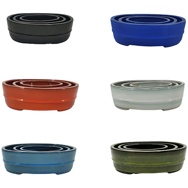 Mcarr Set of 3 Round Bonsai Pots Assorted Color 6 Pack Cream/Black/Orange/Light Blue/Dark Blue/Green