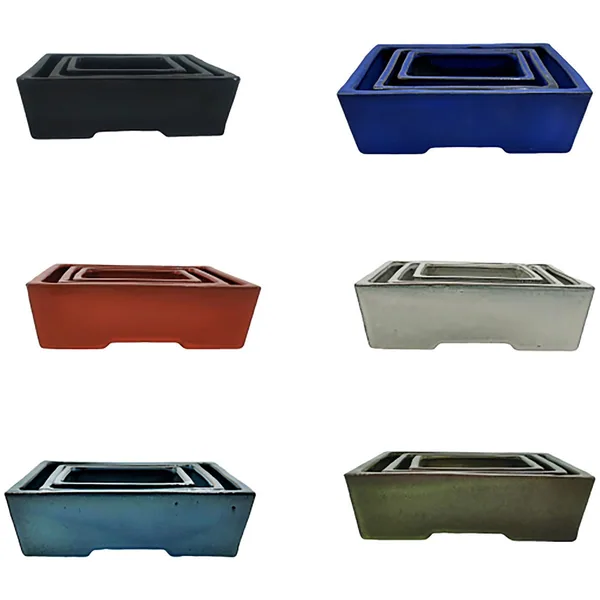 Mcarr Set of 3 Square Bonsai Pots Assorted Color 6 Pack Cream/Black/Orange/Light Blue/Dark Blue/Green