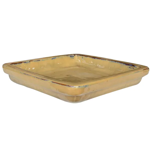 Michael Carr 11.8" Glazed Square Saucer Yellow Cream