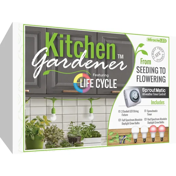 Miracle LED Kitchen Gardener Automatic Grow Kit 150W, 3-Foot Length with 2 Absolute Daylight Full Spectrum Grow Bulbs & Timer