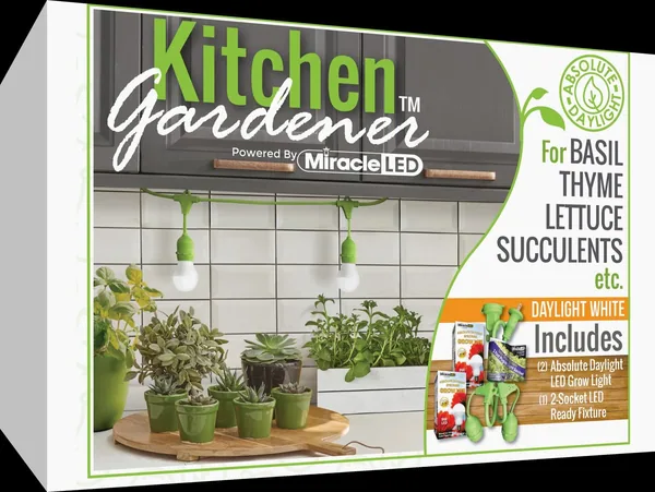 Miracle LED Kitchen Gardener LED Grow Light Kit 100W, 3-Foot Length, with 2 Absolute Daylight Full Spectrum Grow Bulbs