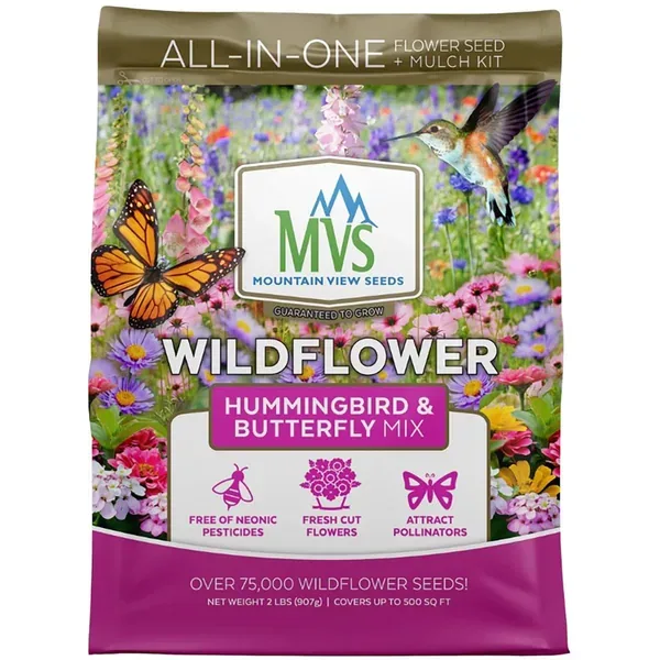 MVS 2 lbs Wildflower Butterfly and Hummingbird Mix Seed with Mulch Kit - Image 2
