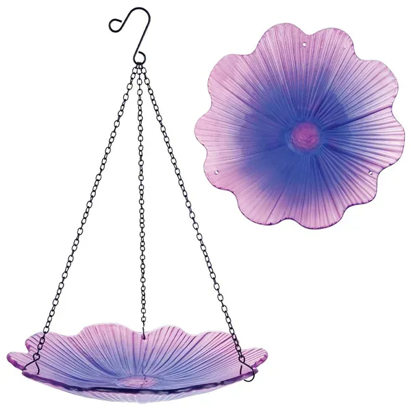 Natures Way 11in EcoCycle Hanging Birdbath Violet Begonia - Image 2