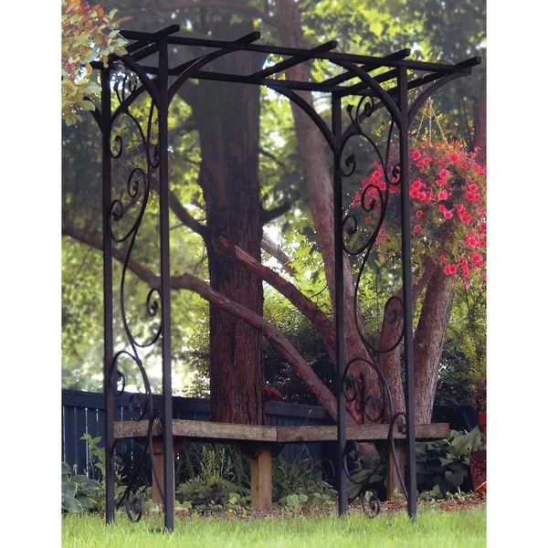 Panacea 84"x76"x26" Black Garden Arbor With Vines