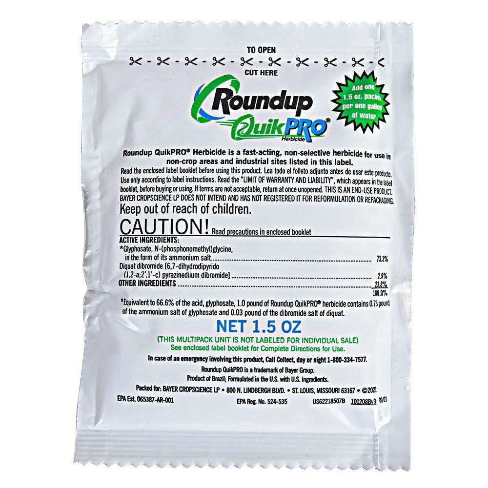 RoundUp QuikPro Pack of 15 x 1.5oz Pouches ( Glyphosate, Diquat dibromide ) - Image 2