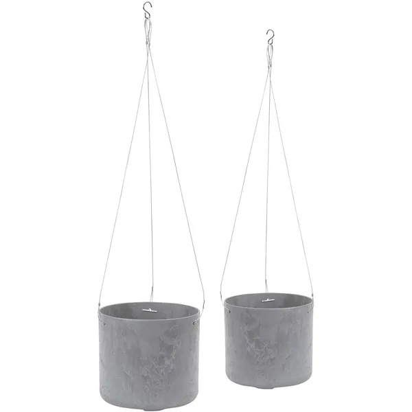 StoneArt Lena Nested Hanging Planters, Grey, 7in & 8in Round (Case of 4 Sets of 2 - 8 Planters)