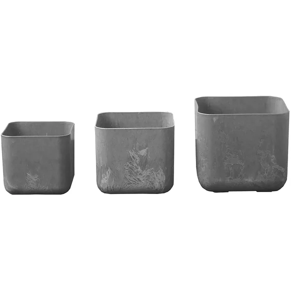 StoneArt Rubi Nested Square Planters, Grey, 6in/7in/8in (Case of 4 Sets of 3 - 12 Planters)