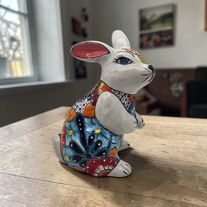 Talavera Florida Rabbit Statue - Image 2