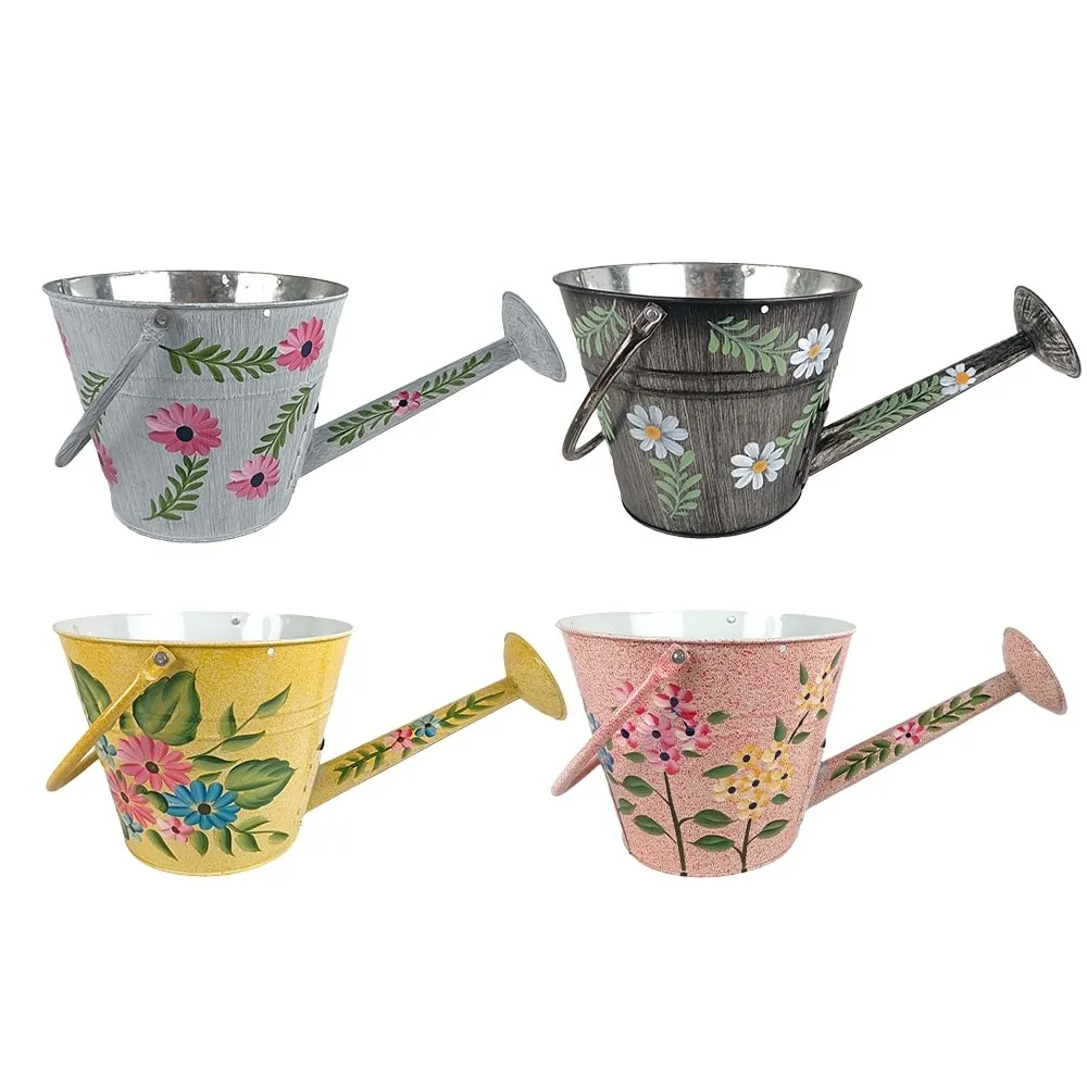 VCS 10" Watering Can Planter with Handle Handpainted Floral - Image 2