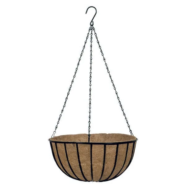 WSP 12" Black Traditional Hanging Basket with Coco Liner