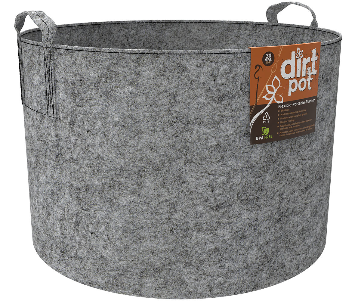 Dirt Pot Flexible Portable Planter, Grey, 30 gal, with handles